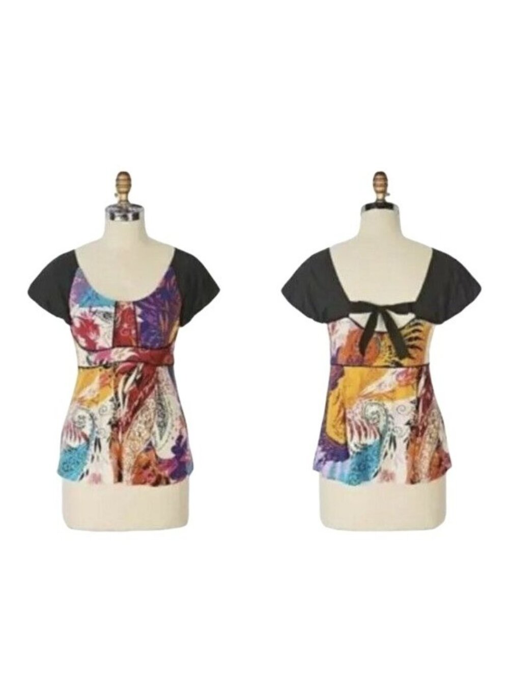 Ric Rac Anthropologie Anthro Blouse Top XS Floral Print Tie Back Big Island